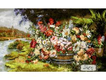 خرید نخ و نقشه تابلو فرش سبد گل و نهر - کد NG1415
