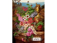 نخ و نقشه تابلو فرش طرح سبد گل و جام- کد NG1413