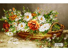 نخ و نقشه تابلو فرش ارزان طرح سبد با گل های سفید - کد NG1419