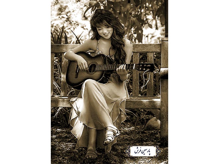نخ و نقشه تابلو فرش دختر نوازنده گیتار - کد NC6331
