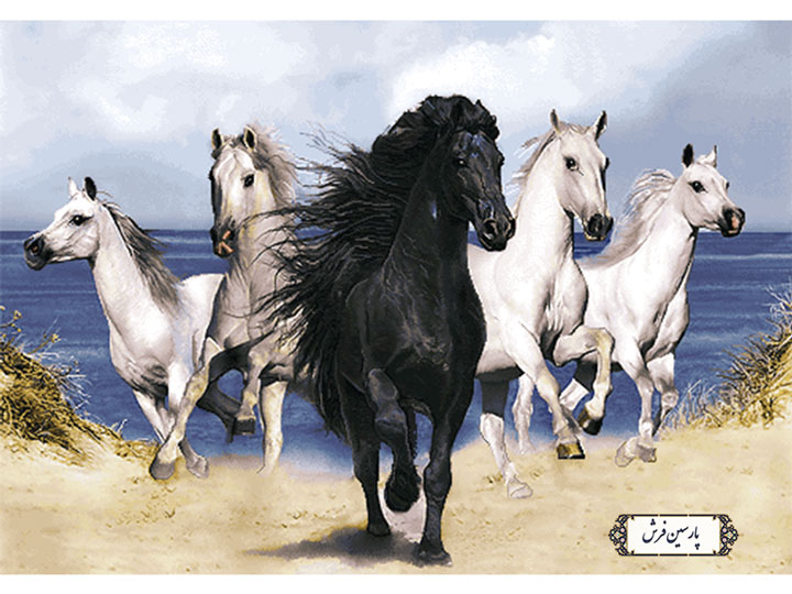 نخ و نقشه تابلو فرش طرح اسب های سفید و سیاه - کد NH3515