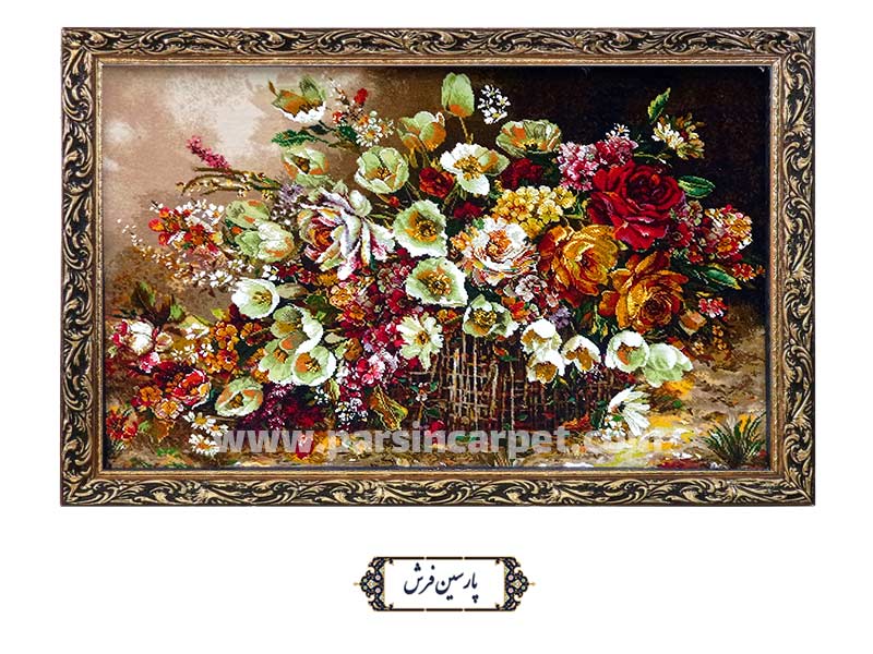 خرید تابلو فرش دستباف تبریز طرح گلدان گل - کد TG1402