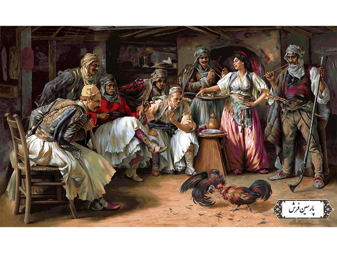 نخ-و-نقشه-تابلو-فرش-طرح-خروس-باز نخ و نقشه تابلو فرش طرح خروس باز