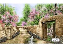 نخ و نقشه تابلو فرش کوچه باغ بهاری