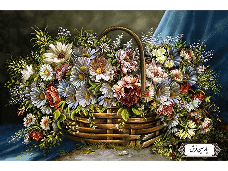 نخ-و-نقشه-تابلو-فرش-طرح-سبد-گل-NG1561 نخ و نقشه تابلو فرش طرح سبد گل - کد NG1561