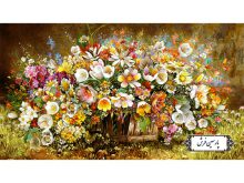 نخ و نقشه تابلو فرش طرح جعبه پر از گل