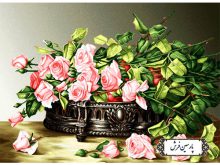 نخ و نقشه تابلو فرش گل های رز صورتی