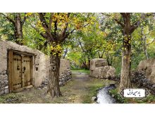 نخ و نقشه تابلو فرش منظره کوچه باغ - کد NV939