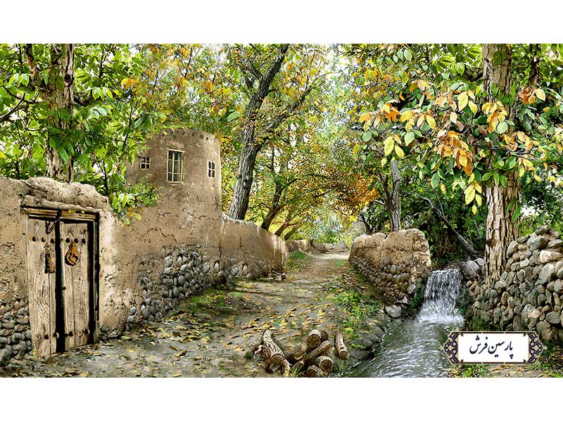 نخ-و-نقشه-تابلو-فرش-منظره-کوچه-باغ نخ و نقشه تابلو فرش منظره کوچه باغ