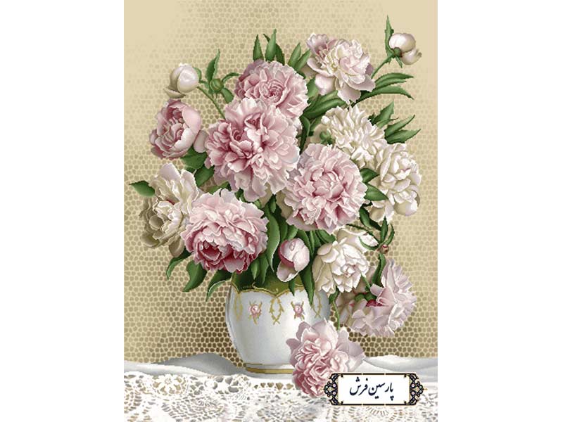 نخ-و-نقشه-تابلو-فرش-گل-و-گلدان-سفید نخ و نقشه تابلو فرش گل و گلدان سفید
