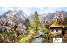 نخ و نقشه تابلو فرش منظره دهکده در بهار - کد NV943