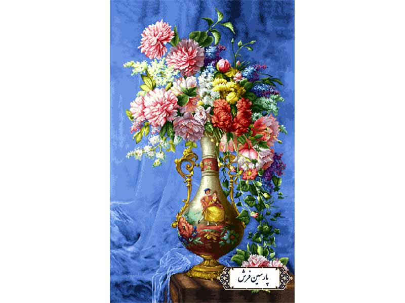 نخ-و-نقشه-تابلو-فرش-گل-و-گلدان-درباری-NG1636 نخ و نقشه تابلو فرش گل و گلدان درباری - کد NG1636