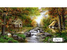 نخ و نقشه تابلو فرش منظره کلبه ها و رودخانه - کد NV949
