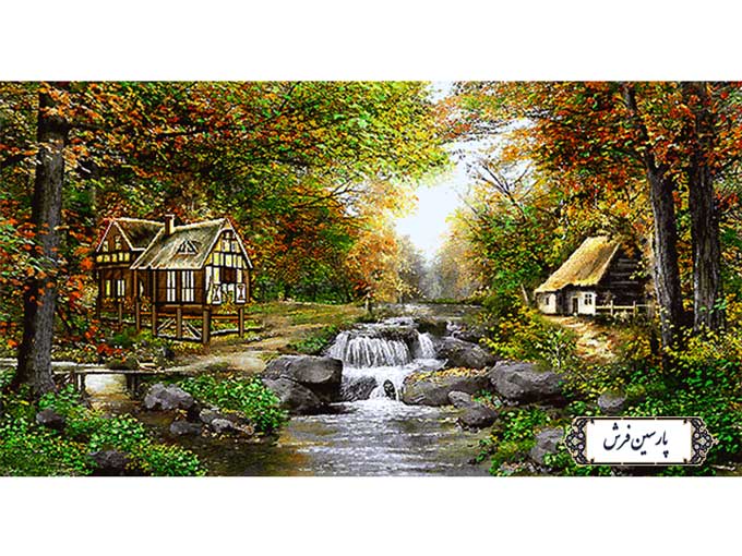 نخ-و-نقشه-تابلو-فرش-منظره-کلبه-ها-و-رودخانه--NV949 نخ و نقشه تابلو فرش منظره کلبه ها و رودخانه - کد NV949