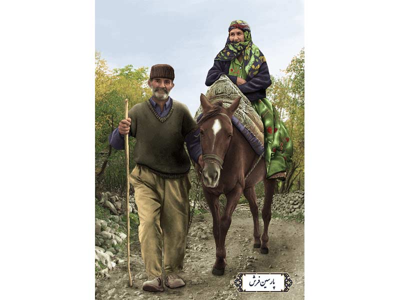 نخ-و-نقشه-تابلو-فرش-زن-و-مرد-روستایی-NP4954 نخ و نقشه تابلو فرش زن و مرد روستایی - کد NP4954