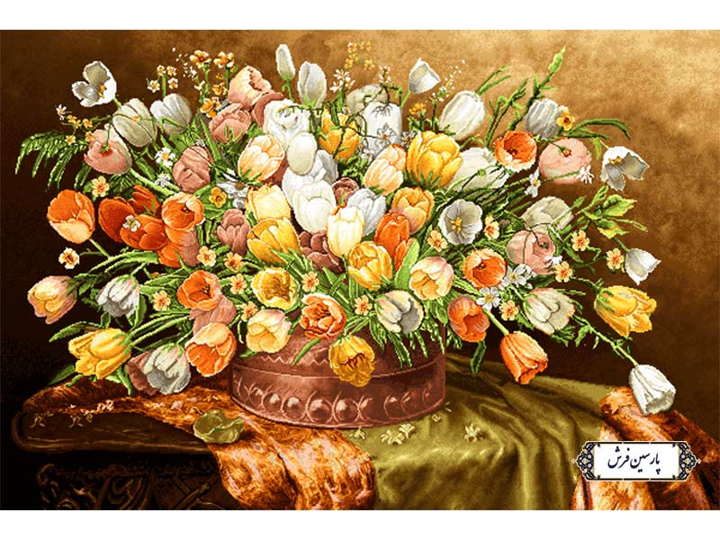 نخ-و-نقشه-تابلو-فرش-طرح-گل-ها-و-گلدان-مسی-NG1646 نخ و نقشه تابلو فرش طرح گل ها و گلدان مسی - کد NG1646