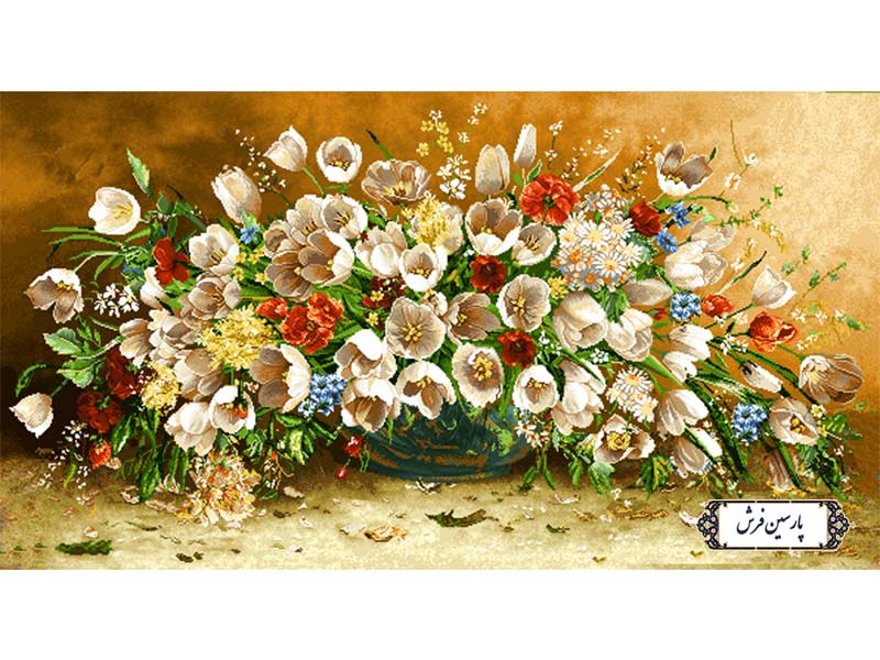 نخ-و-نقشه-تابلو-فرش-طرح-گلدان-لاله-NG1642 نخ و نقشه تابلو فرش طرح گلدان لاله - کد NG1642