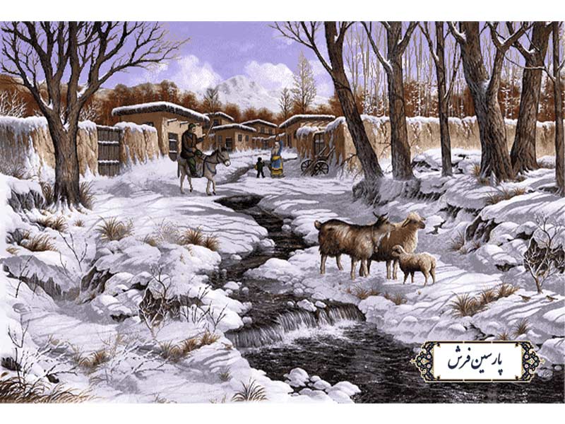 نخ-و-نقشه-تابلو-فرش-منظره-روستای-برفی-NV954 نخ و نقشه تابلو فرش منظره روستای برفی - کد NV954