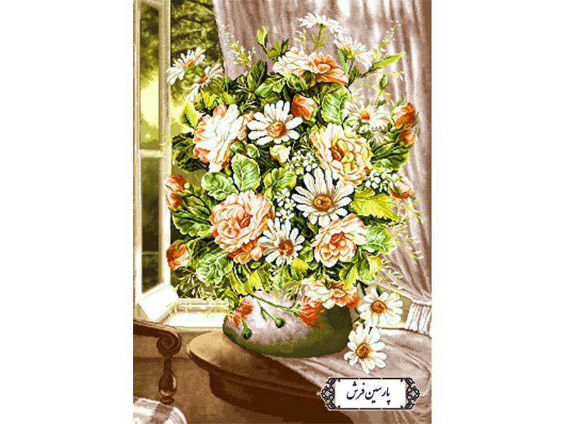 نخ-و-نقشه-تابلو-فرش-گلدان-کنار-پنجره-NG1645 نخ و نقشه تابلو فرش گلدان کنار پنجره - کد NG1645