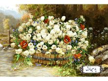 نخ و نقشه تابلو فرش جعبه گل های لاله سفید - کد NG1652