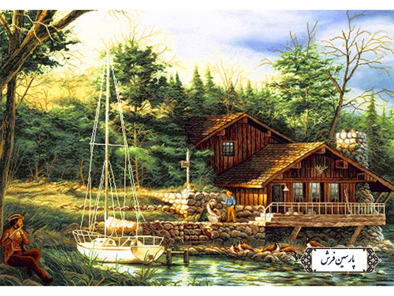 نخ-و-نقشه-تابلو-فرش-منظره-آبشار-در-دامنه-کوه-NV869 نخ و نقشه تابلو فرش منظره آبشار در دامنه کوه - کد NV869