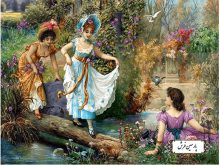 نخ و نقشه تابلو فرش طرح گردش در باغ - کد NF2343