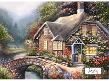 خرید نخ و نقشه تابلو فرش منظره پل و خانه - کد NV964
